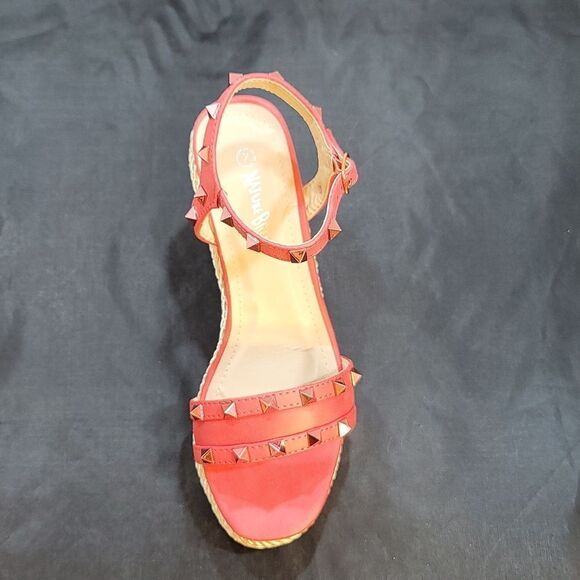 BRAND NEW NATURE BREEZE Tally-04 PINK STUDDED OPEN TOE ESPADRILLE WEDGE S2 - Picture 15 of 16